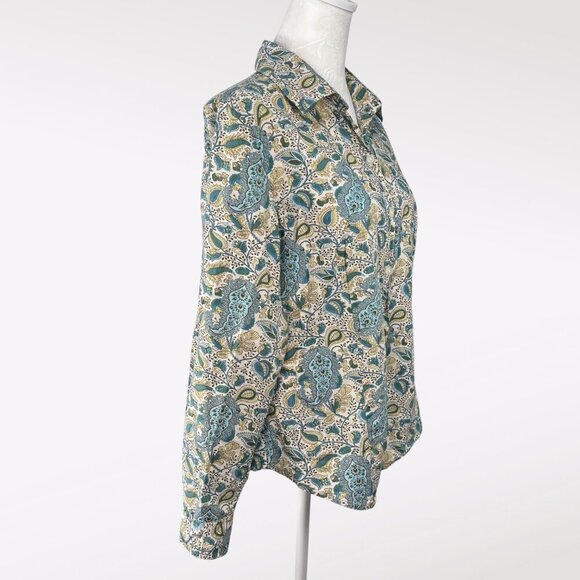 Old Navy Paisley Button Front Shirt Long Sleeve Blue Green Small - Picture 6 of 9